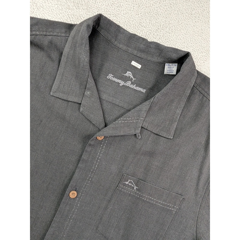 Tommy Bahama IslandZone Mens XXL Gray Textured Short Sleeve Camp Shirt Marlin